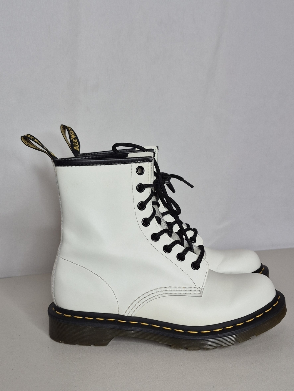 Dr. Martens 1460 White Leather 8-Eye Lace-Up Boots with Black Trim